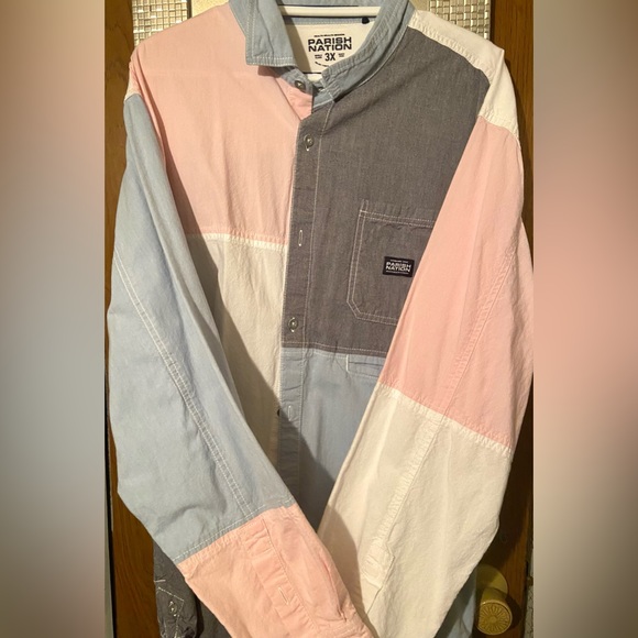parish nation long sleeve shirt- 3xl dark grey, pink, white and light blue - Picture 2 of 4